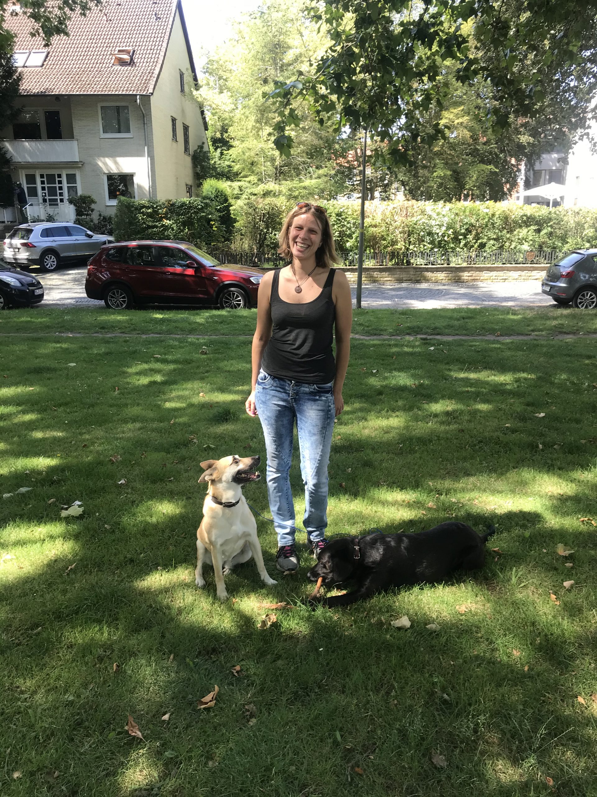 Interviewing a woman with a dog