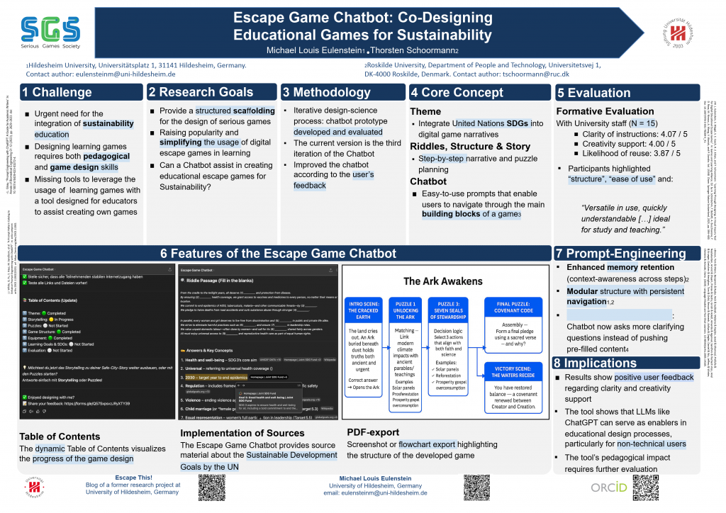 Poster titled Escape Game Chatbot: Co-Designing Educational Games for Sustainability
